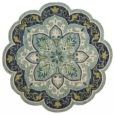 Homeroots 4 ft. Round Blue Ornate Medallion Area Rug 393657